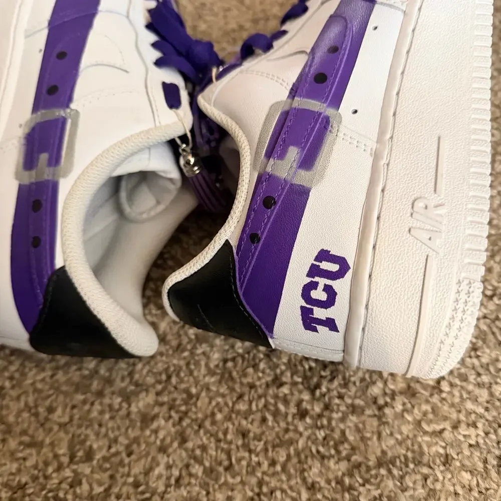 Custom TCU Nike Air Force 1s Lows White Purple Size 8 Womens NEW Rare
